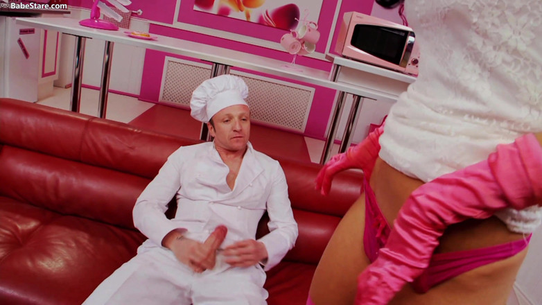 Babe Stare: Hot chick in pink lingerie gets her hairy pussy and...