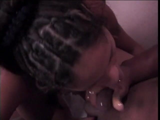 Hot and Wet: Long hair ebony licks cumload after sucking black cock