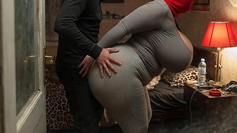 Animate golden: Big Tits Girl in Grey Outfit Gets Pressed From Behind...