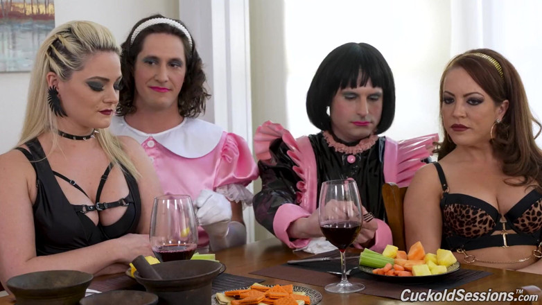 Cuckold Sessions: Mistress Carmen &amp; Goddess Lisey share many big black cocks in...
