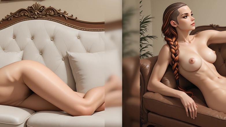LustRender: Hermosa mujer corsaria desnuda con pelo castaño cortado