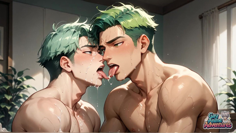 Gay Anime Adventures: Green-haired Muscle's Sunlit Bedroom Creampie Explosion Melting Gay Hardcore Porn!