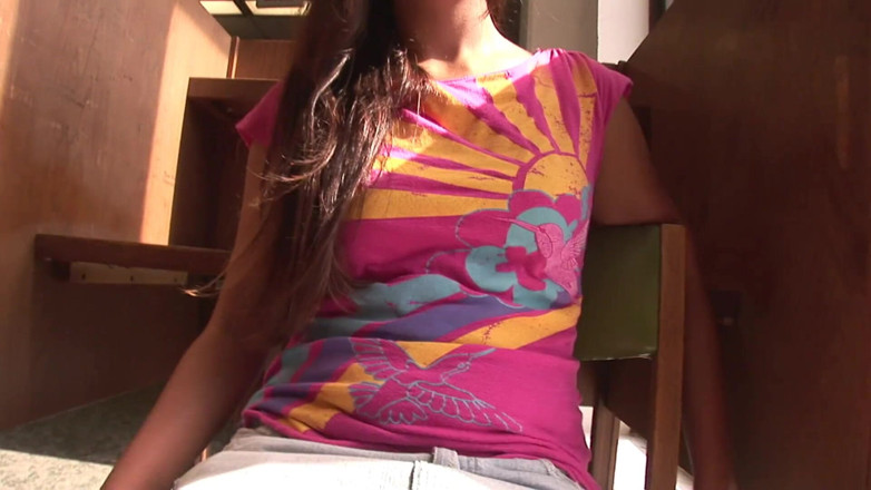 Hand Lotion Studios: Brunette teen flashing her small titties