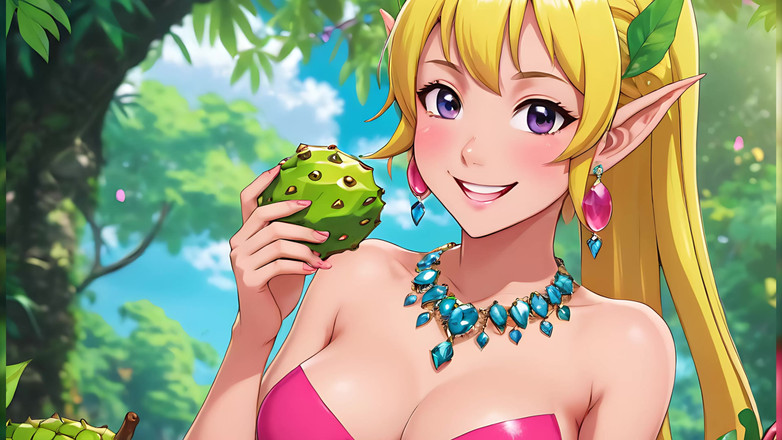 LustRender: Prezentare de artă nudă - femeie adultă goală care mănâncă soursop