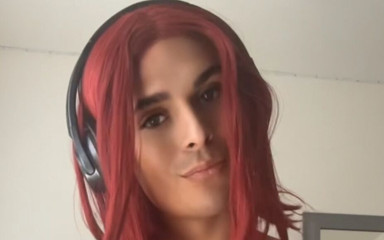 Angel Rios: Femboy Crossdresser Posing with His Big Cock