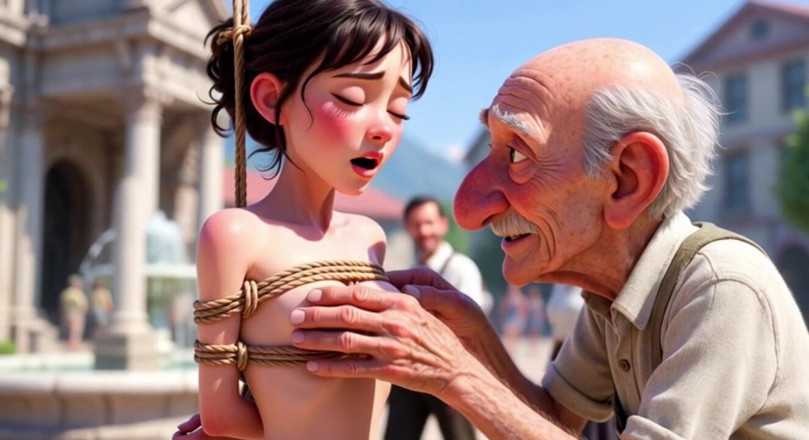 YOUR BEST FANTASY: Tied Woman in Public Square - Old Man Caresses Her Body