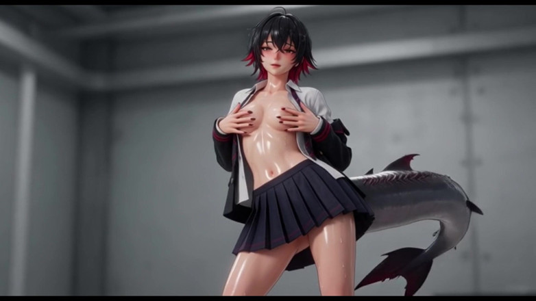 Ianimedia: Ellen JOE Shark Girl Tease - Spread Legs, Black Thong &amp; College...