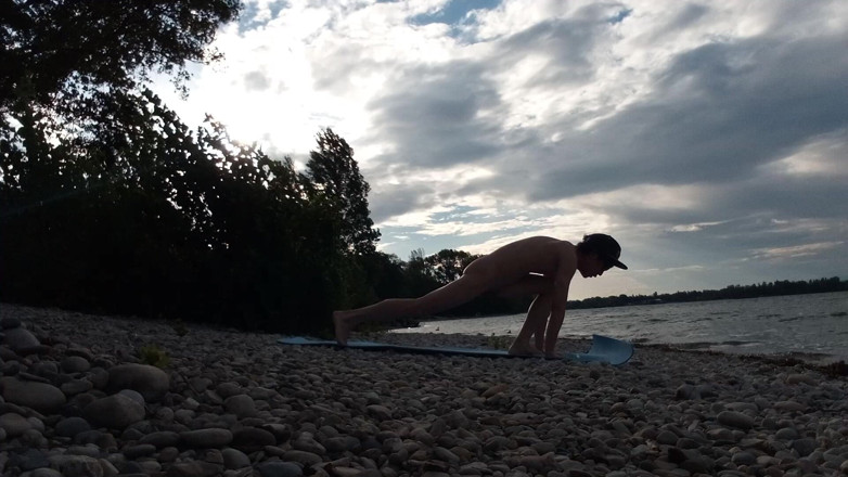 Jon Arteen: Slender Nudist Boy Does Yoga Nude on a Naturist Beach....