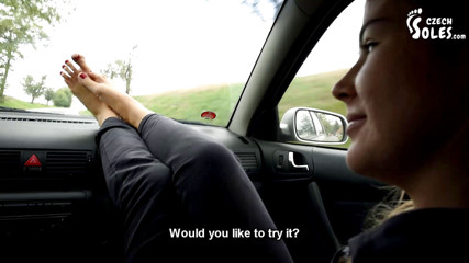 Czech Soles - foot fetish content: Her big smelly feet in car are a turn on
