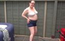 Horny vixen: Big boobed wife in sexy denim shorts