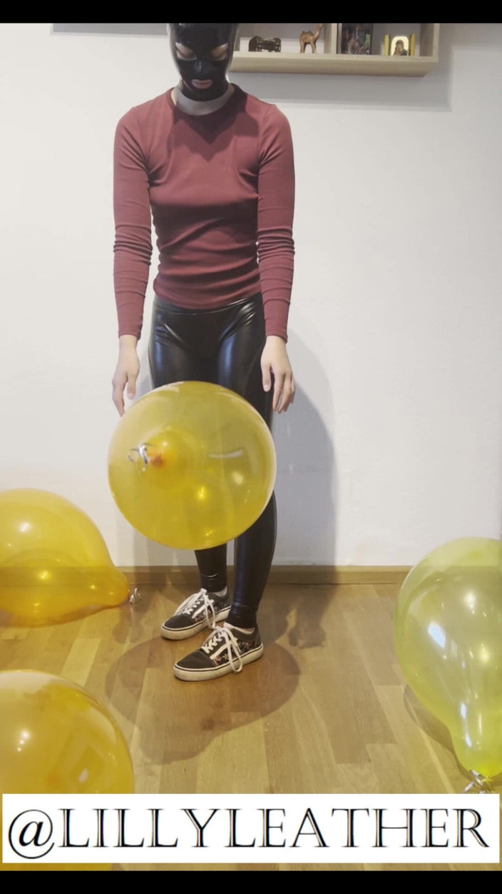 LillyLeather: Looner Girl Pops Out 4 Balloons in Cute Outfit and Kitty...