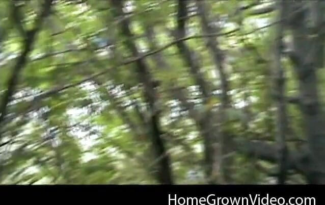 Homegrown Outdoor Sex: Shy blonde Amber gets fucked in the woods