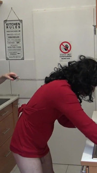 Giant Gothic Mistress Trains Her Little Transvestite to Clean!