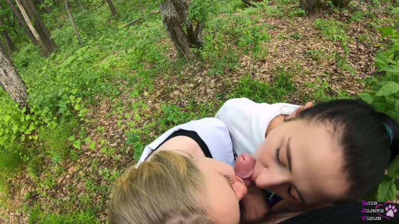 YSP Studio: Two girlfriends suck cock in the woods - POV