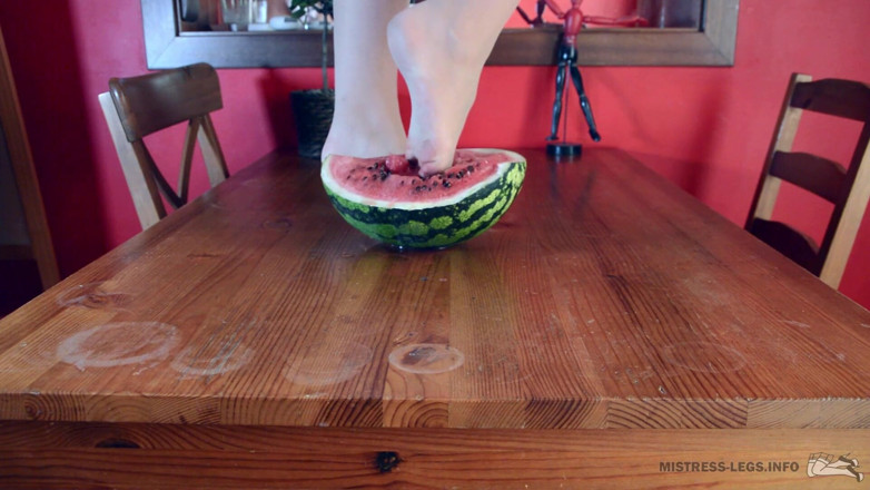 Mistress Legs: Crushing watermelon with nylon feet