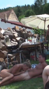 Hot orgy taking place outside