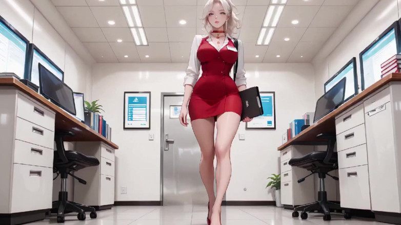 Tay Swift X: Blonde Secretary's Office Secret! Red Dress Hugging Curves, Beige Suit...
