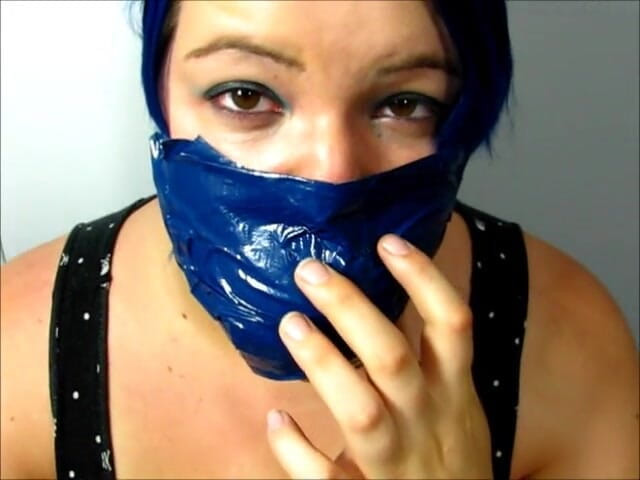 Selfgags classic: Layla makes herself another cruel, tight, and massive gag with 18...
