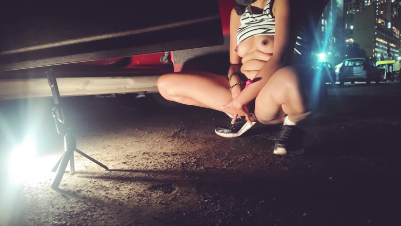 Ziya: Late Night Residential Parking Lot Dildo Fuck and Squirt