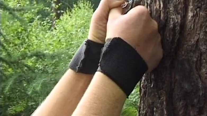 BANGORA RETRO CLUB: Bound Mature Blonde MILF Drilled Anal Against Tree