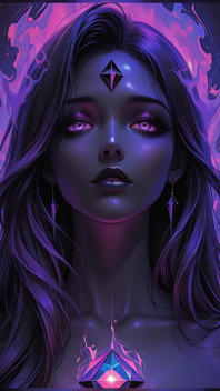 Mystic Cosmic Goddess with Glowing Violet Eyes Dark Fantasy Ai Art Slideshow