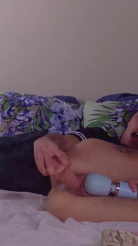Ftm Wearing Sneakers Fucks His Pussy with 8 Inch Dildo