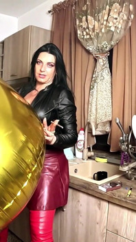 Shiny Inflatable Balloon Fetish. Leather Smoking, Spitting and Double Cum Licking