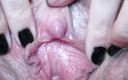 Cute Blonde 666: Close up hairy big clit pussy labia play