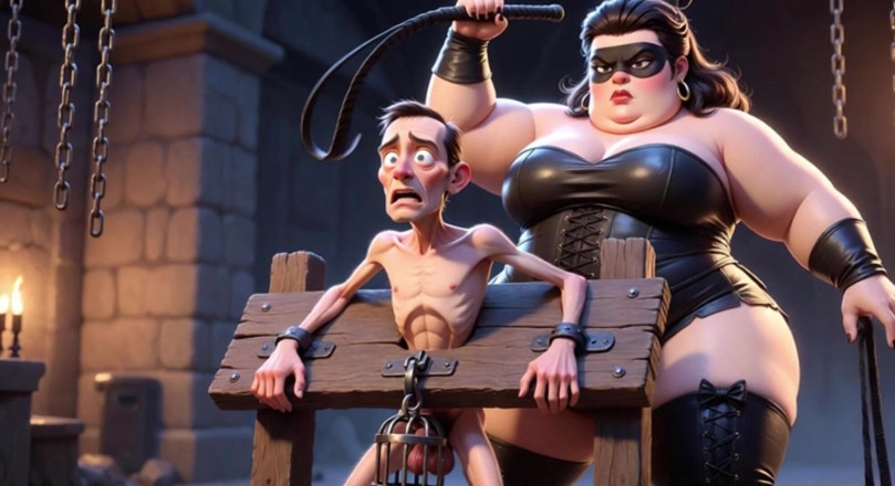 YOUR BEST FANTASY: Fat Dominatrix Whips Slaves Caged Penis - Extreme Humiliation