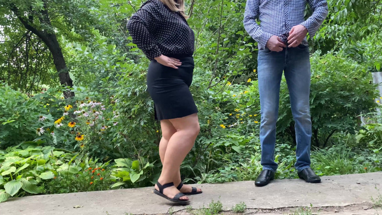 OurFetishLife: Stepmom holds stepson's cock while he pisses outside