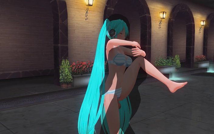 H3DC: 3D Hentai. Miku in a swimsuit fucked by the pool