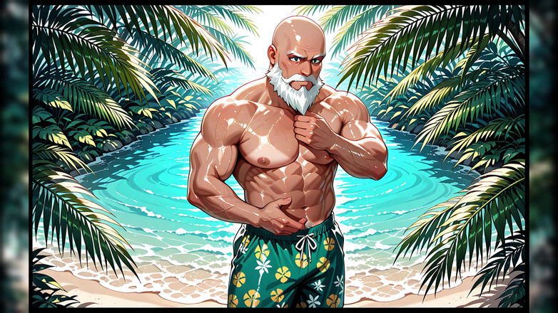 Erotic Man: Hübscher glatzköpfiger alter mann, hemdlos