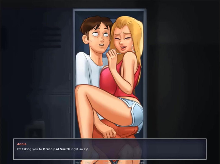 Cartoon Play: Summertime saga part 152 - rub cock pussy in locker