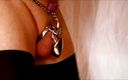 Crossdresser Violeta: Crossdresser put on chastity device - Black pantyhose