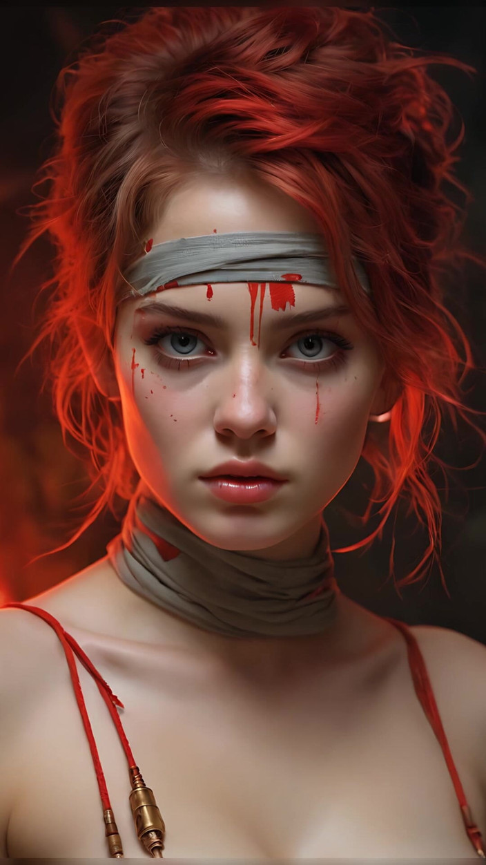 LustRender: Desnudo artístico de una hermosa joven envuelta en vendajes de...