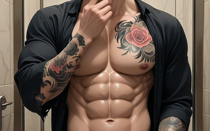 LustMen: Tattooed Bad Boy Teasing Huge Erect Dick in Risky Bathroom...