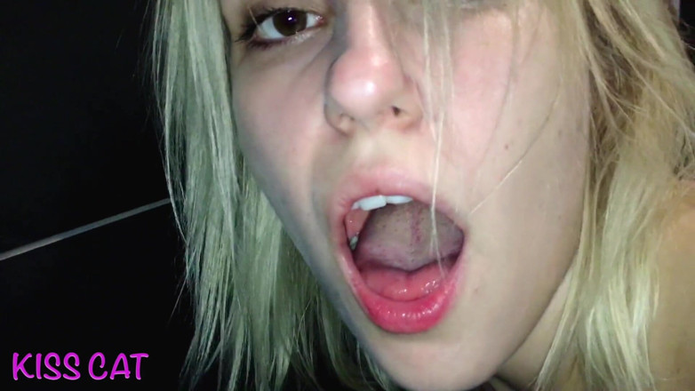 KissCat: McDonald's public doggy &amp; blowjob with cum on tits in toilet