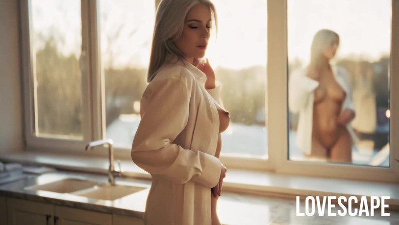 Lovescape: Geile MILF in der küche: nur hemd, hände wandern