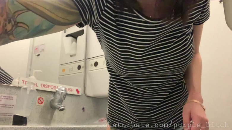 Purple Bitch: Anal and pussy fingering on a plane