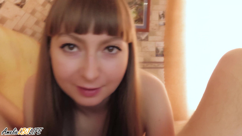 Amelie Dubon: Slim girl swallows my dick and play with cum in...