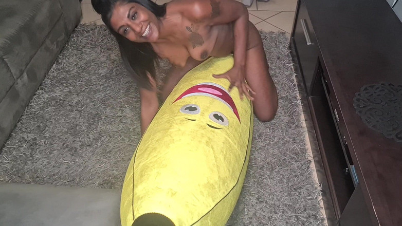 domslutfucker: Tattooed Desi Slut Humps a Big Banana, Close Ups