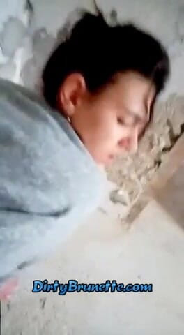 Dirty Brunette: Horny couple doing it in abdndoned house