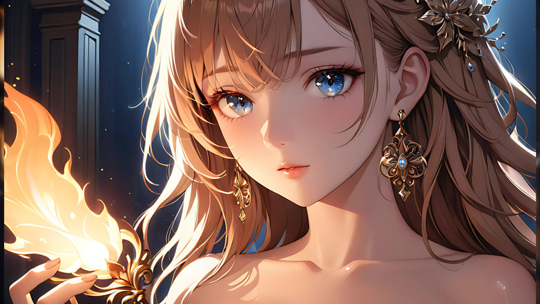 LustRender: 火の粉のキス:小さな炎に照らされた美しい若い女性