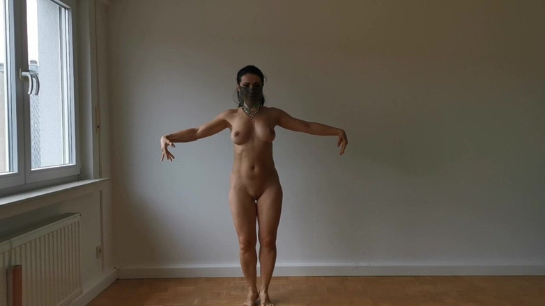 Kitty Dancer: Collared Naked Beauty in Veil Slow Seductive Slave Dance