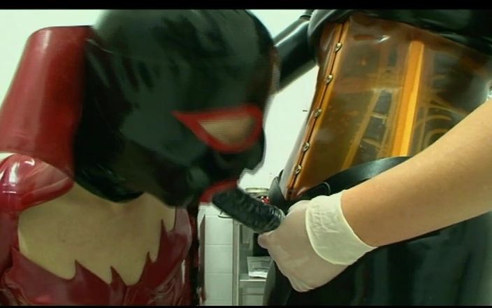 Absolute BDSM films - The original: Humiliating pussy distress dildo sucking in masked, dominantrice in red...