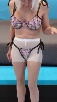 Butterfly Lingerie Set with White Pantyhose & Black Stilettos