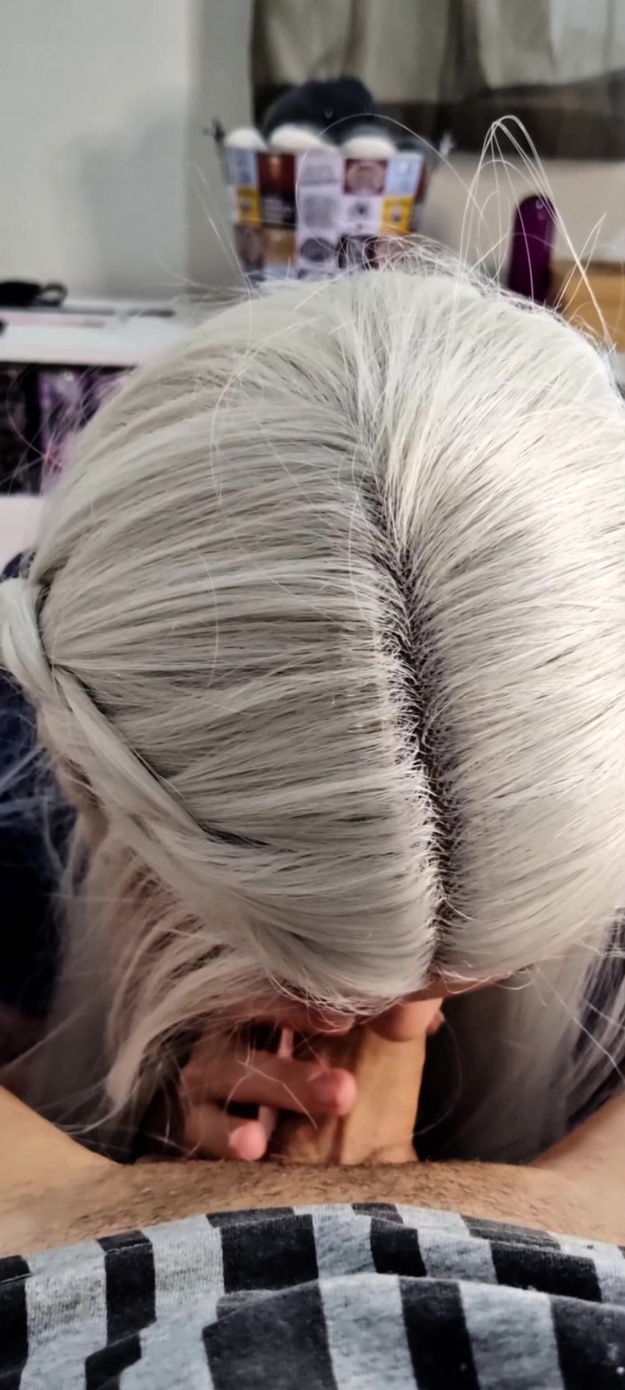 Debora Mendes: Submissive Sloppy Deepthroat in White Wig &amp; Blue Contacts - Debora Swallowing...