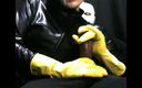 The flying milk wife handjob: Yellow Rubber Gloves Wife Jerking Me