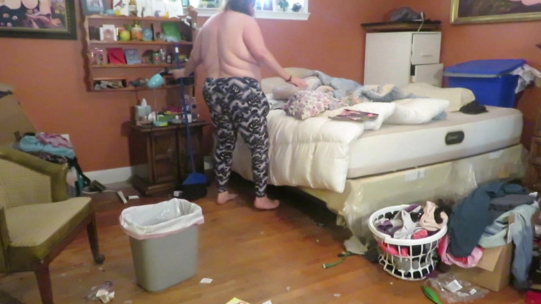 BBW nurse Vicki adventures with friends: Clean up my room dressed then topless