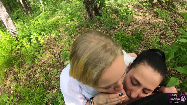 YSP Studio: Two girlfriends suck cock in the woods - POV
